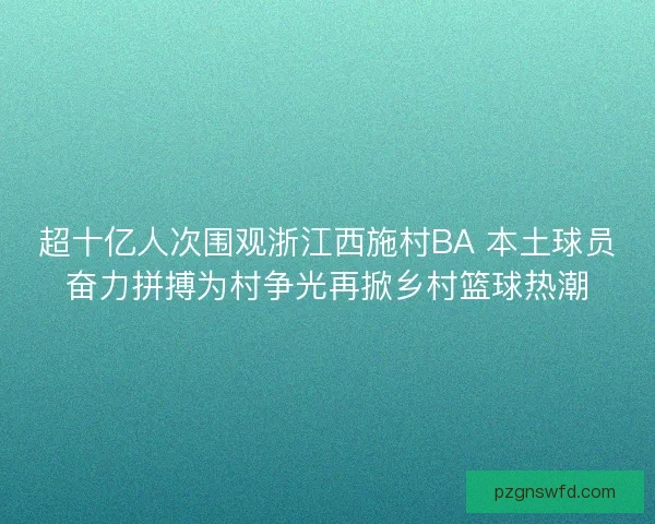 超十亿人次围观浙江西施村BA 本土球员奋力拼搏为村争光再掀乡村篮球热潮